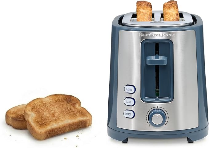 Hamilton Beach Extra-Wide Slot 2 Slice Toaster With Bagel & Defrost Buttons | Browning Control With 7 Shades | Auto Shutoff | Toast Boost | Slide-Out Crumb Tray | Kitchen Makeover Blue | 22634