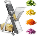 SupMaKin Safe Mandoline Slicer Plus for Kitchen Adjustable Vegetable Slicer | 0.1-8mm, Cut Resistant Stainless Steel Blades,Potato Fry Cutter, Onion Chopper, Detachable,Foldable Dishwasher Safe, Gifts