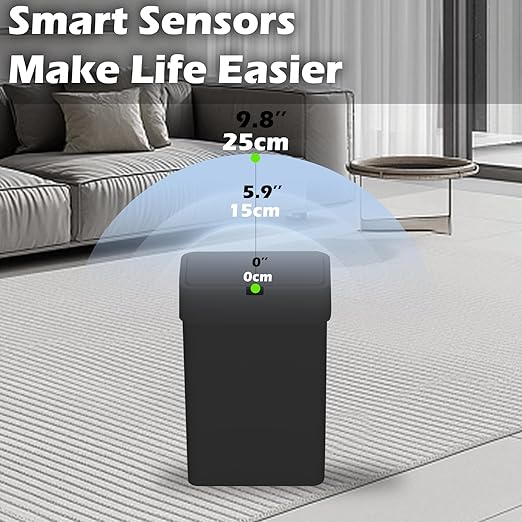 ELPHECO Bathroom Trash Can with Lid,Motion Sensor, 2 Pack Black | Automatic Garbage Can, 2.5 Gallon + 4 Gallon Smart Slim Waterproof Trash Bins for Bedroom, Office, Living Room