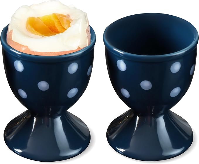 Cinf Ceramic Egg Cups, Set of 2, Boiled Egg Holders for Breakfast, Blue | Set of 2 ceramic egg cups, easy to clean, elegant blue design for boiled eggs, breakfast serving and everyday dining