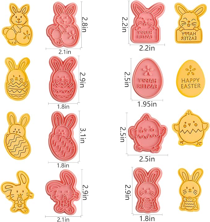 Easter Cookie Cutters Set, 8 Pcs Cookie Cutter with Plunger Stamps | 3D Cookie Stamps for Easter Biscuit Snacks Cheese Baking, Different Shapes, Rich Details and Textures