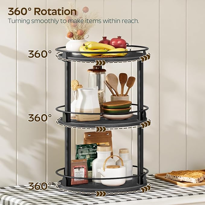 Spice Rack, Set of 2 Lazy Susan Organizer, 3 Tier Turntable Organizer For Cabinet, Compact and Versatile, for Kitchen Countertop, Black SR23L2BB