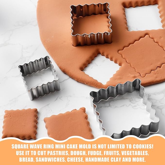 Stainless Steel Cookie Cutter Set, 6PCS Zigzag Rectangle Square Sandwiches Cutters Biscuit Molds,Geometric Frame Cookie Cutters Pastry Molds Perfect for Holiday Baking (Rectangle and Square)