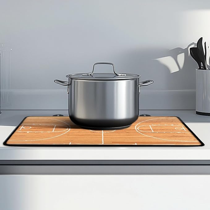Basketball Court Stove Top Covers for Electric Stove Parquet Indoor Court Sport Glass Top Gas Stove Pad Heat Resistant Range Cooktop Mat for Kitchen 28"x20"