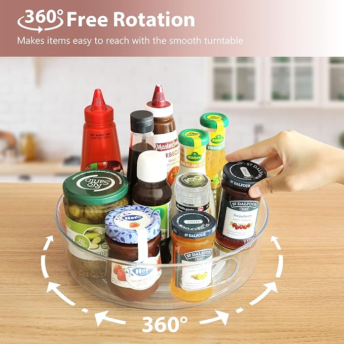 Guzon 6 Pack Lazy Susan Turntable, 11.5" Rotating Organizer with Handles | Pantry Organizers and Storage, Clear BPA-Free Spice Rack for Cabinet, Kitchen, Refrigerator, Table Top, Pantry, Countertop