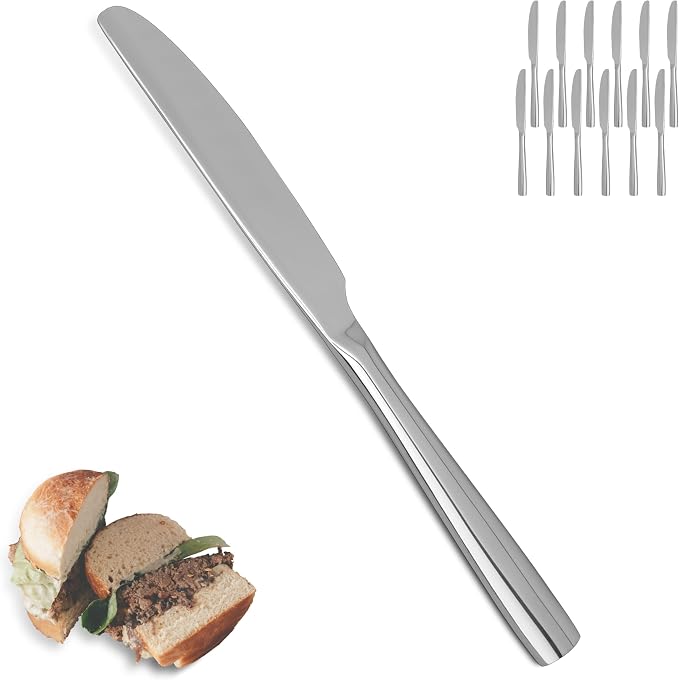 SANTUO Dinner Knives,12 Piece Dinner knife Set,18/10 Stainless Steel Silverware Set Dinner Knife For Home,Kitchen,Restaurant and Hotel,Mirror Polished& Dishwasher Safe