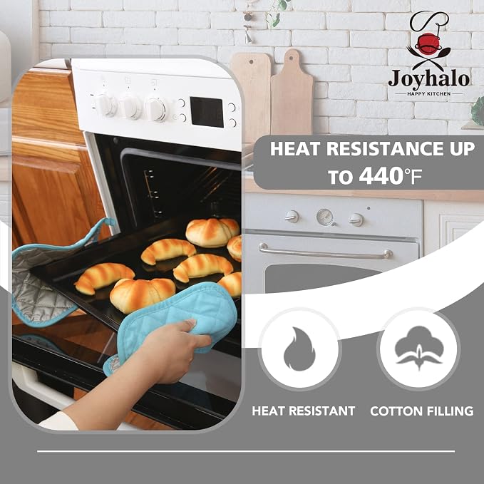 Joyhalo 4 Pack Pot Holders for Kitchen Clearance | Cotton Oven Holder with Great Heat Resistance, Potholders Sets for Kitchen, Countertops, Hot Pots and Pans, Aqua
