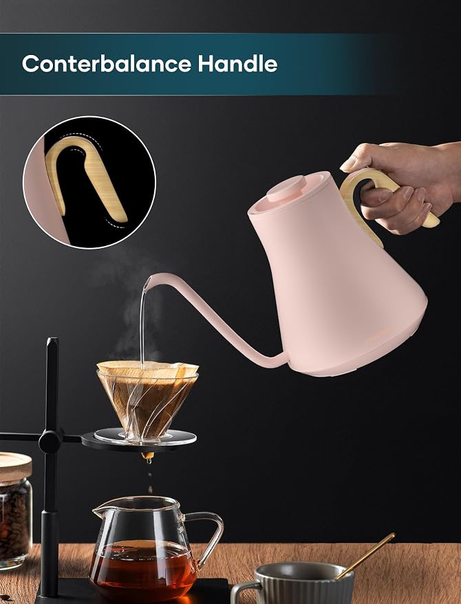 INTASTING Gooseneck Electric Kettle with 1℉ Temperature Control, 0.9 Liter | Fast Heating, Stainless Steel Interior, for Pour Over Coffee, Tea & Boiling Water, Keep Warm, Auto Shut-Off, 1200W, Pink