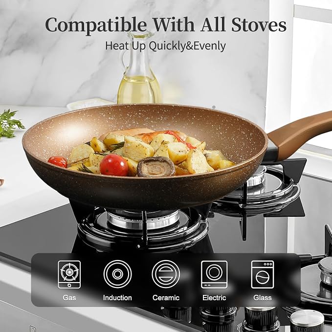 Innerwell 9.5-Inch Nonstick Frying Pan Small Egg Pan Skillet | Even Heating All Stove Compatible, PFOA PFOS Free, Granite Stone Cookware Skillet, Healthy and Non Toxic, Gold