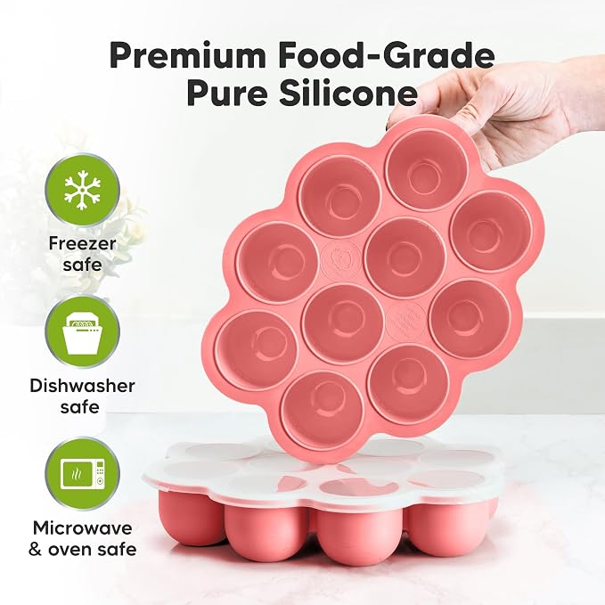 KeaBabies Silicone Food Freezer Trays with Lid, 2oz x 10 Pods (Blossom) | Baby Food Storage Containers, Easy Puree Meal Prep, Breast Milk Silicone Freezer Molds, Dishwasher, Microwave Safe, BPA-Free