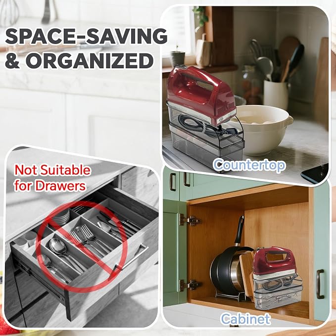 Hand Mixer Storage Case Compatible with KitchenAid KHM5, KHM6, KHM7 and KHM9 Ultra Power Hand Mixers, Double-Layer Clear Polycarbonate Organizer, Case Only