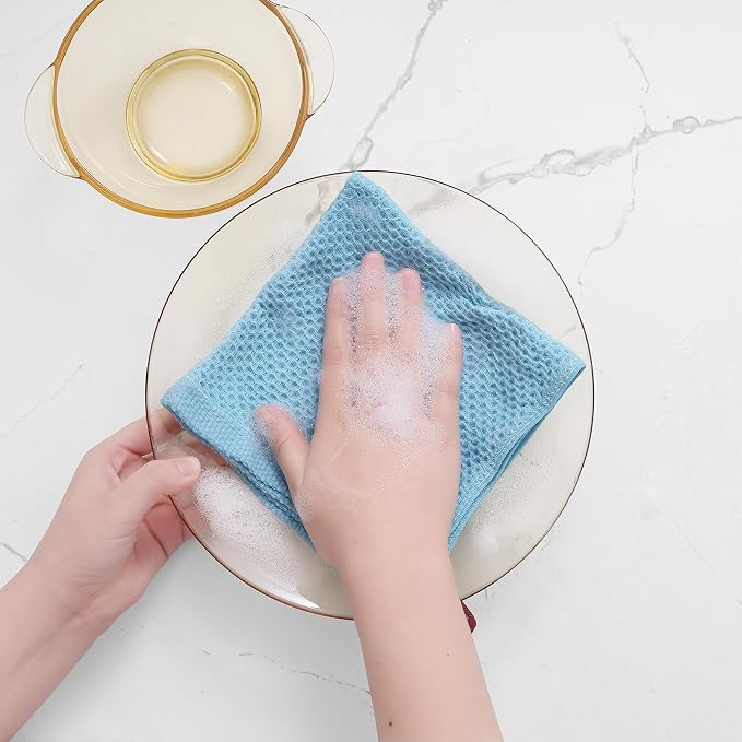 Homaxy 100% Cotton Waffle Weave Kitchen Dish Cloths 12-Pack, Sky Blue | 12 x 12 Inches, Ultra Soft Absorbent Dish Towels, Quick Drying Dish Rags with Hanging Loop