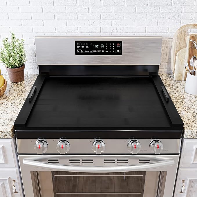 SpaceAid Noodle Board Stove Kitchen Cover with Handles, Top Covers for Gas Burners and Electric Stove, Oven Decor Accessories Wood Tray for Countertop, Black Bamboo