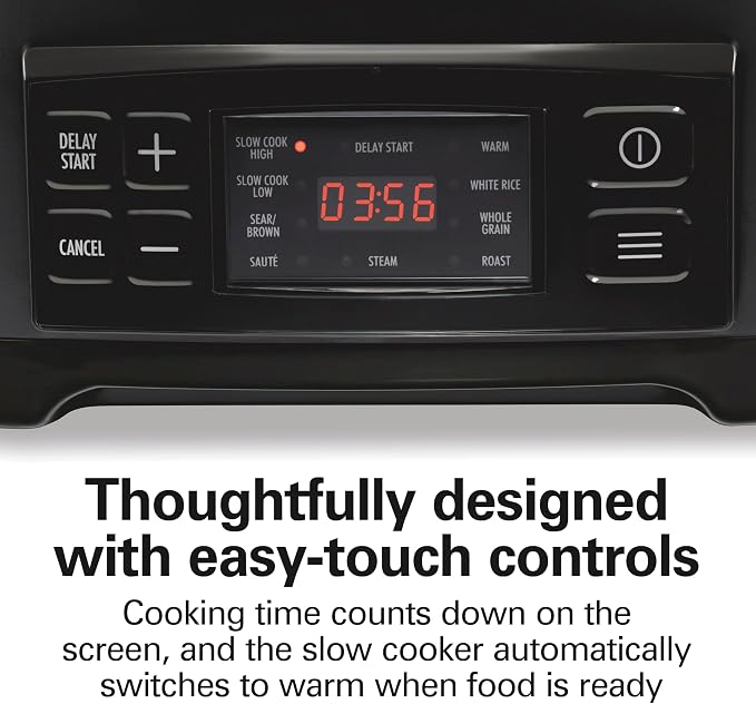 Hamilton Beach 9-in-1 6 Quart Programmable Slow Cooker | Sear, Brown, Rice, Steam, Sauté, Roast, Delay Start & Keep Warm Functions | Nonstick PFAS-Free Dishwasher Safe Crock | Black