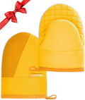 Mini Oven Mitts, Kitchen Oven Gloves Kitchen Mittens 500 Degrees Heat Resistant Baking Gloves, Non-Slip Silicone Surface with Hanging Loops Hot Gloves for Cooking, Baking, BBQ 1 Pair-Yellow