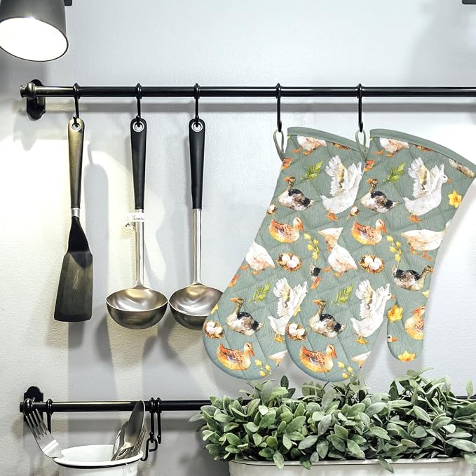 Oven Mitts Cotton Fashion Cute Teal Design 1pair Heat Resistant Oven Gloves Safe Cooking Baking Grilling Barbecue Machine Washable Pot Holders (Teal)