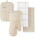 KITCHENAID Quilted Cotton Terry Cloth Oven Mitt, Pot Holder, Kitchen Towel 4-Pack Set, Heat Resistant, Silicone Grip, 16"x26", 7"x13" & 7"x10", Milkshake Tan