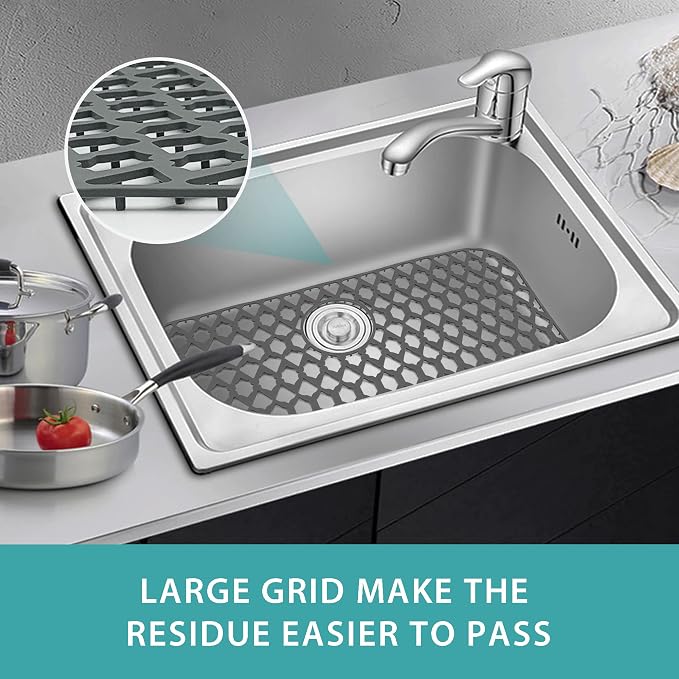 Silicone Kitchen Sink Protectors Mats - 12" 13" 14" 16" 18" 19" 21" 22" 24" 25" 26" 28" 30", Heat Resistant, Machine-wash (28”x14.4”, Rear Drain)