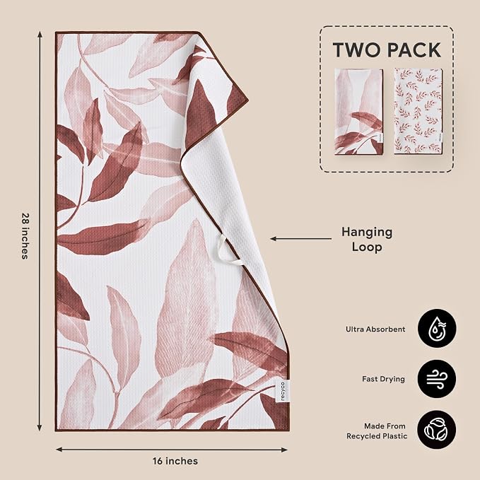 RECYCO Waffle Kitchen Towel Set of 2 - Quick Dry Microfiber Sustainable Dish Towels - Ultra Absorbent Reusable Cleaning Tea Towels - Lightweight Hand Towels,16”x 28”, Terracotta