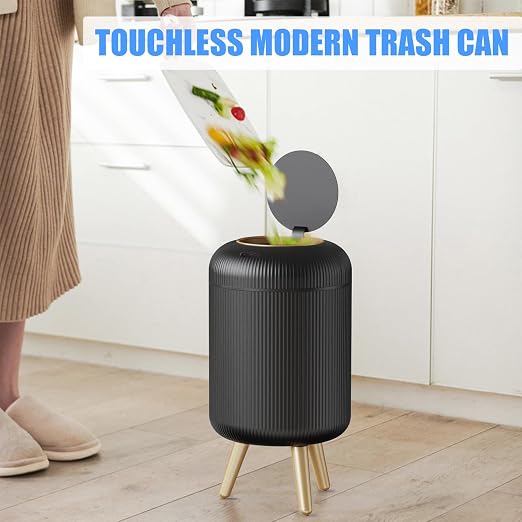 URALFA Motion Sensor Trash Can Bathroom, 3 Gal Automatic Trash Can with Lid | Touchless Sensor Garbage Can with Removable Legs, Smart Waterproof Trash Bin for Bedroom, Office, Restroom, Black and Gold