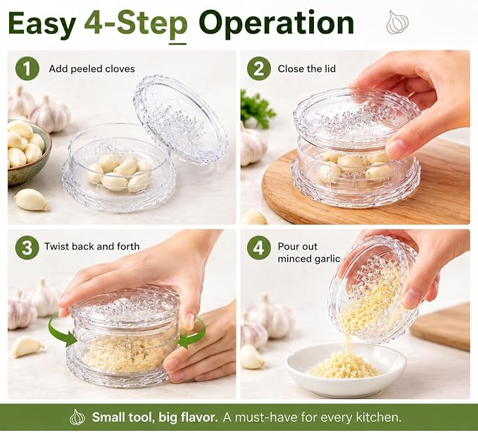 2PCS Clear Manual Garlic and Ginger Twister Mincer Tool | Multi-Functional Mincer & Grinder for Garlic, Onion, Ginger, Herbs, Nuts, Impact Resistant Kitchen Gadget & Home Accessory