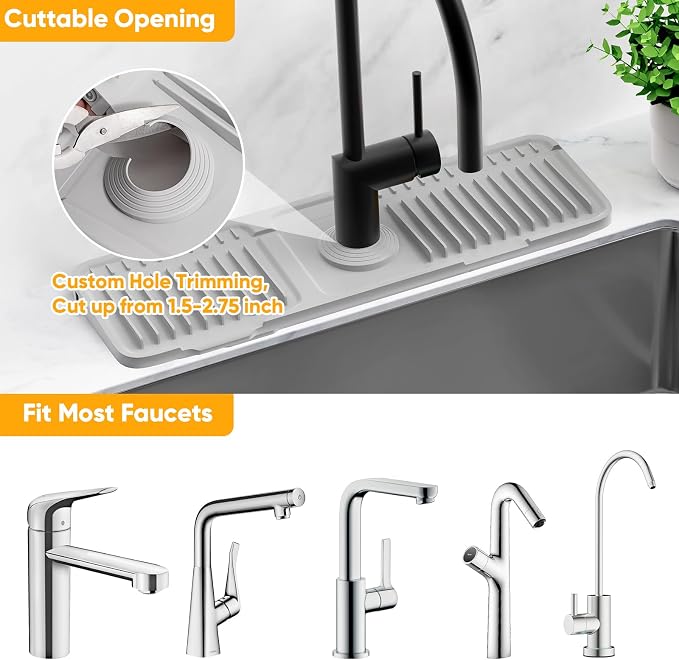 17.7'' Folding Faucet Mat for Kitchen Sink Splash Guard[7° Slope Fast Self-draining][Snap Lock Fit] Kitchen Sink Faucet Mat Splash Guard Kitchen Sink Area Water Splash Guard Behind Faucet Draining Mat