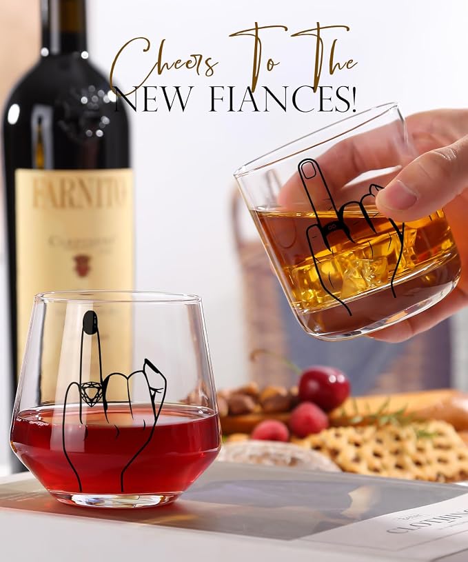 Wedding Gift for Couples - Unique Engagement Gifts for Couples,Unique Bridal Shower Gifts,Bride and Groom Shot Glasses,Wine&Whiskey Glass for Mr and Mrs,Newlywed,His and Hers Gift