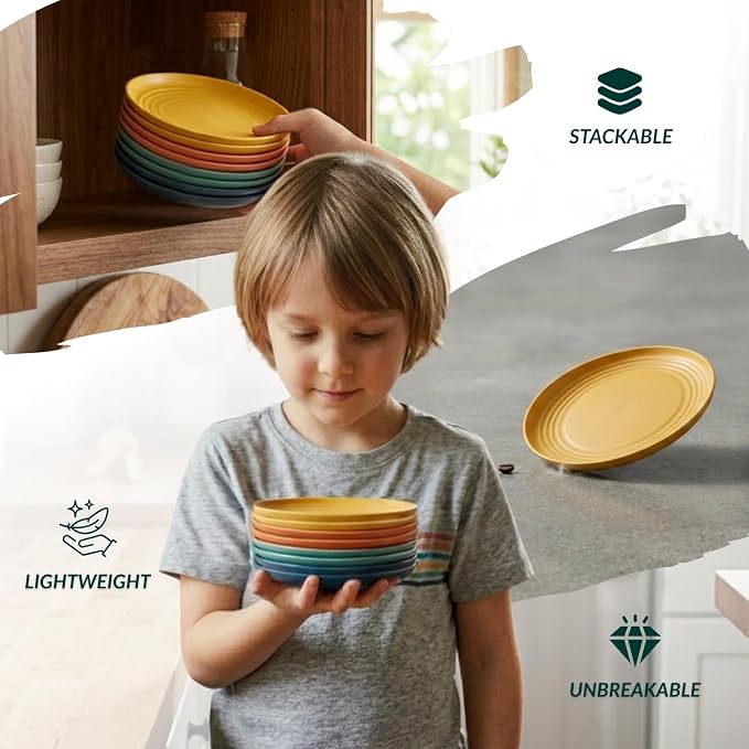 5.7 Inch Small Plates-Wheat Straw Mini Plate, Unbreakable Plate Set Ideal for Dessert, Appetizers, Small Serving, Side Dish, Lightweight Dessert Dishes Plates, Set of 8, Colorful