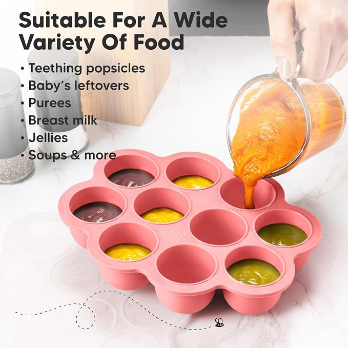 KeaBabies Silicone Food Freezer Trays with Lid, 2oz x 10 Pods (Blossom) | Baby Food Storage Containers, Easy Puree Meal Prep, Breast Milk Silicone Freezer Molds, Dishwasher, Microwave Safe, BPA-Free
