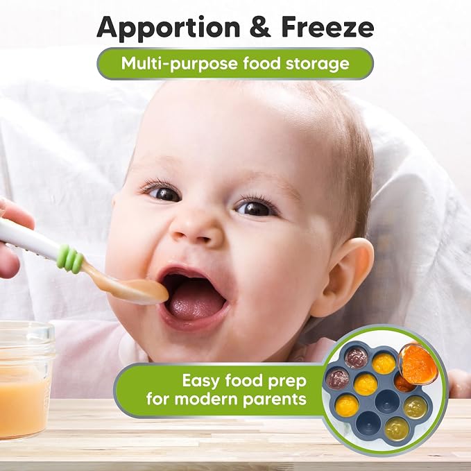 KeaBabies Silicone Food Freezer Trays with Lid, 2oz x 10 Pods (Slate) | Baby Food Storage Containers, Easy Puree Meal Prep, Breast Milk Silicone Freezer Molds, Dishwasher, Microwave Safe, BPA-Free
