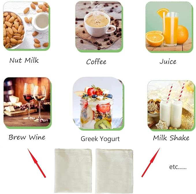 Cheesecloth Bags for Straining,Reusable Cold Brew Coffee Cheese Cloths Strainer,Large Nut Milk Tea Juice Bag,100% Natural Cotton Fine Mesh Filter Bags (Small, 8 Pack)