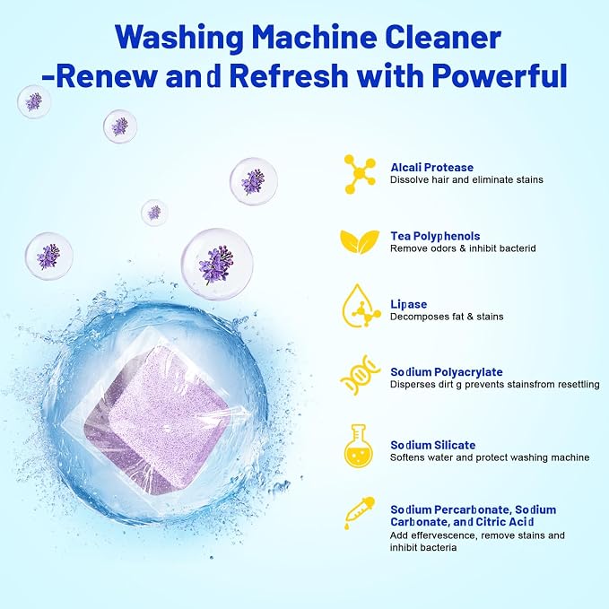 Washing Machine Cleaner,Formulated for Pet Owners,Purple 15 Pack | 1+Year Supply,Compatible with HE, Top & Front Load Washer,Septic Safe,Fresh Scent,Removes Residue,Remove Stubborn Pet Hair
