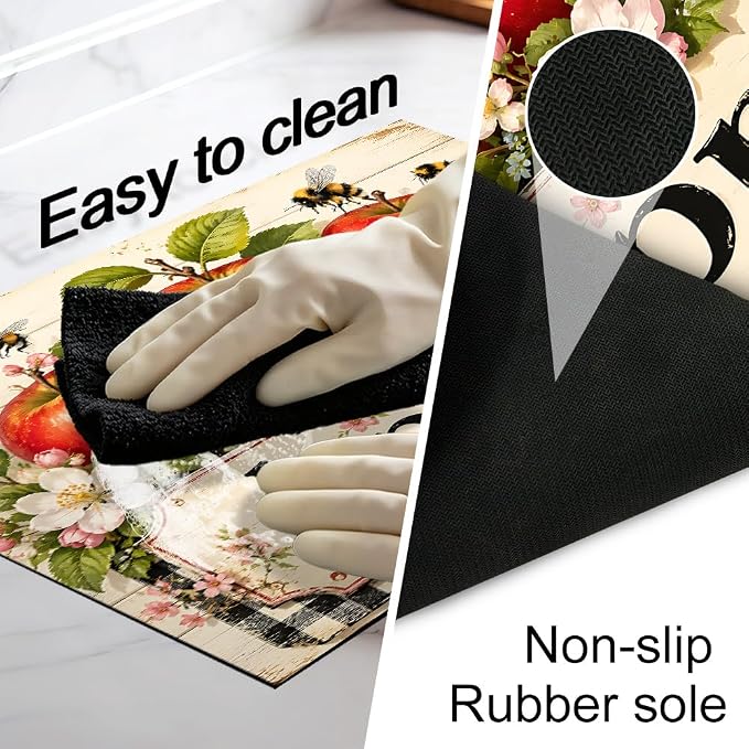 Farmhouse Apple Stove Top Cover 28x20 Inch Decorative Glass Stove Cover | Heat Resistant Cooktop Protector Mat with Non-Slip Backing, Scratch Protection and Countertop Drying Mat.