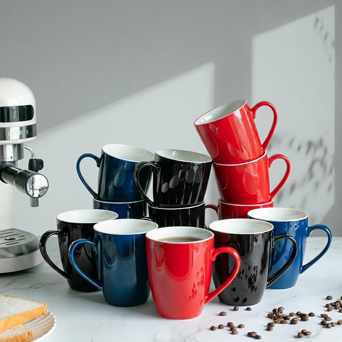 BTaT- Porcelain Coffee Mugs Set, 16 Ounces, 4 Pack, Red Ceramic Coffee Mugs with Handle, Restaurant Cups for Mocha, Tea, Cappuccino, Cocoa, Cereal, Mug Gift Set, Dishwasher and Microwave Safe