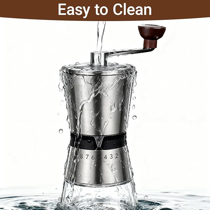 Ceramic Burr Manual Coffee Grinder with 8 Adjustable Coarseness Settings | For Cold Brew Espresso Beans French Press Pour Over Drip,Stainless Steel Hand Crank Coffee Mill for Home Use Travel Camping
