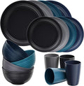 Quatish 16 Pcs Unbreakable Plates and Bowls, Plastic Dinnerware Sets for 4, Reusable Dish Set for Camping, Dishwasher Microwave Safe, Outdoor Kitchen and Apartment Dinning RV Essentials, Blue