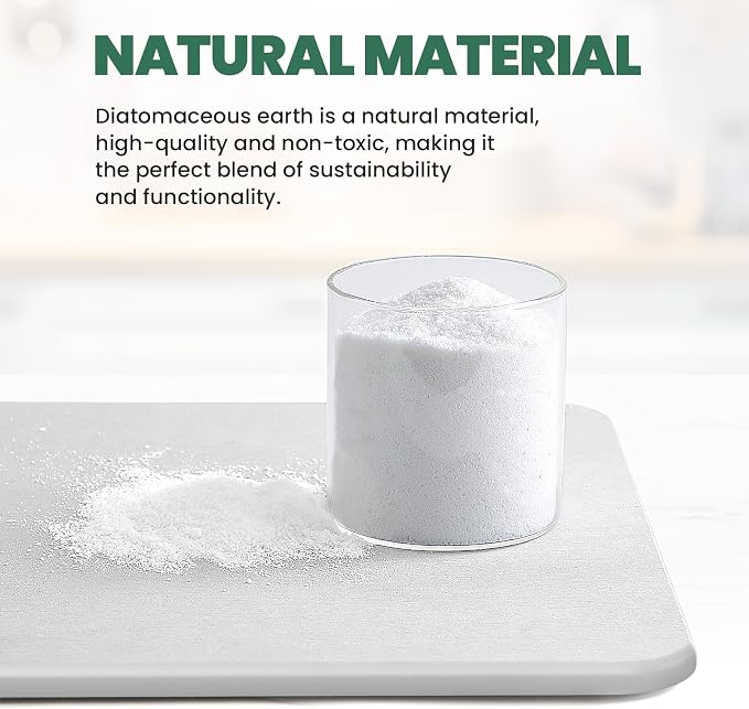 Super Absorbent Stone Drying Mat for Kitchen Counter, Fast-Drying Diatomaceous Earth Dish Drying Mats, Versatile Stone Drying Tray for Cups Dishes Bottles, Warm Light Gray