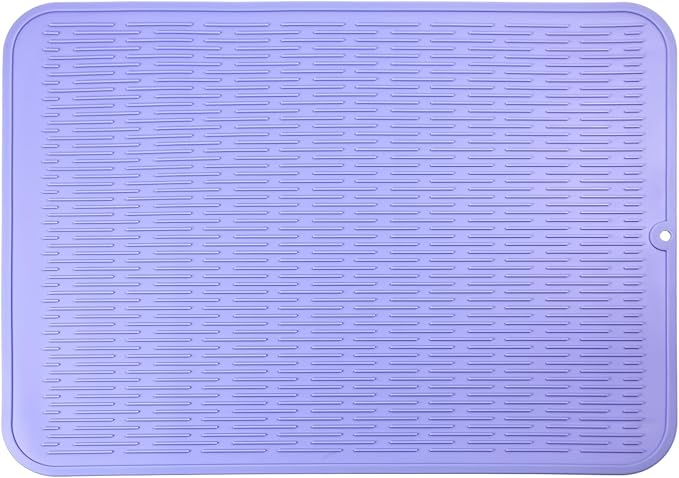MicoYang Silicone Dish Drying Mat for Multiple Usage,Easy clean,Eco-friendly,Heat-resistant Silicone Mat for Kitchen Counter or Sink,Refrigerator or Drawer Liner Light Purple 2XL 24 inches x 18 inches