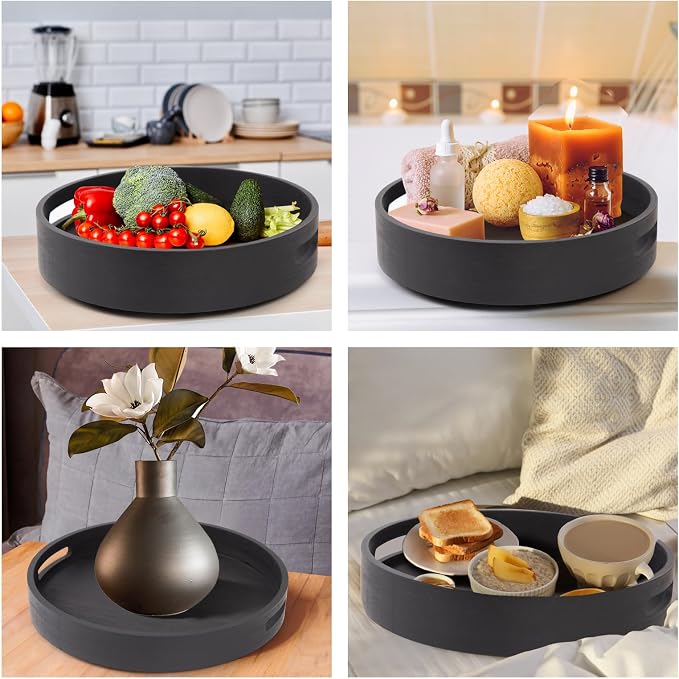 10in Black Bamboo Lazy Susan Turntable Organizer for Pantry | Tall Side Anti-Fall, Organizer Turntable for Countertop & Cabinet | Round Spice & Seasoning Condiment Spinner Tray