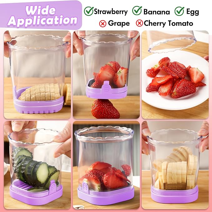Creative Strawberry Slicer, Detachable Cutter with Push Plate (Purple)