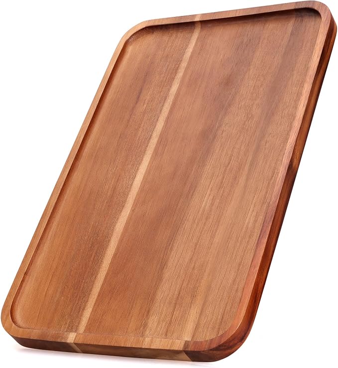 Acacia Wood Trays Large Cheese Charcuterie Boards Wooden Serving Platters | Rectangle Wood Trays for Decor Food Dish Snack Appetizer Plates Rectangular Kitchen Party Cookie Platter Coffee Dessert Tray