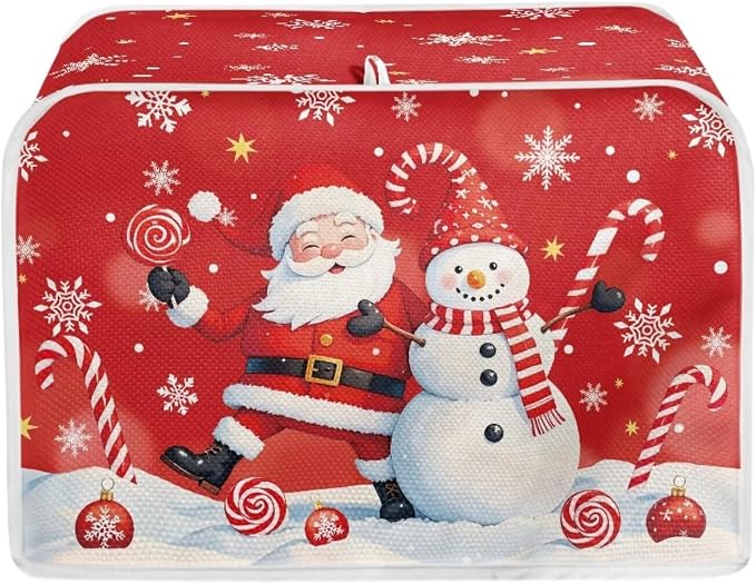 Christmas Toaster Cover 2 Slice Dustproof Toaster Bread Maker Cover Small Kitchen Appliance Fingerprint Protection Kitchen Decor, Cute Snowman Santa