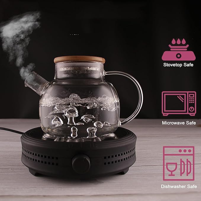 CnGlass Glass Teapot Stovetop Safe,40.6oz Clear Tea pot with Removable Filter Spout,Loose Leaf and Blooming Tea Maker
