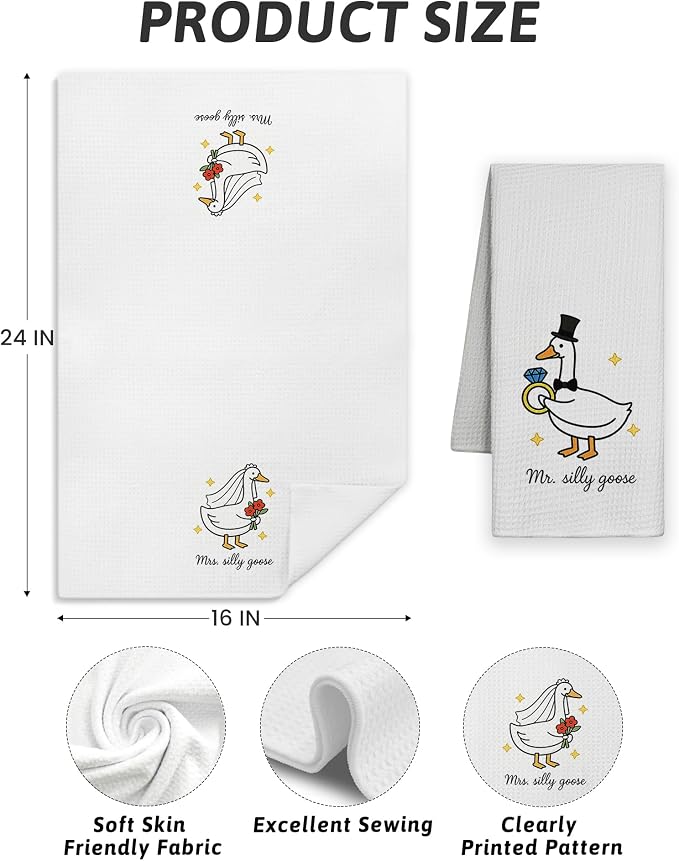 Funny Bride and Groom Goose Kitchen Towels, Wedding Gifts for Couples Newlyweds Dish Tea Towels for Kitchen Decor, Just Married Gifts Decorative Hand Towel for Bathroom, 16x24 Inch Set of 2