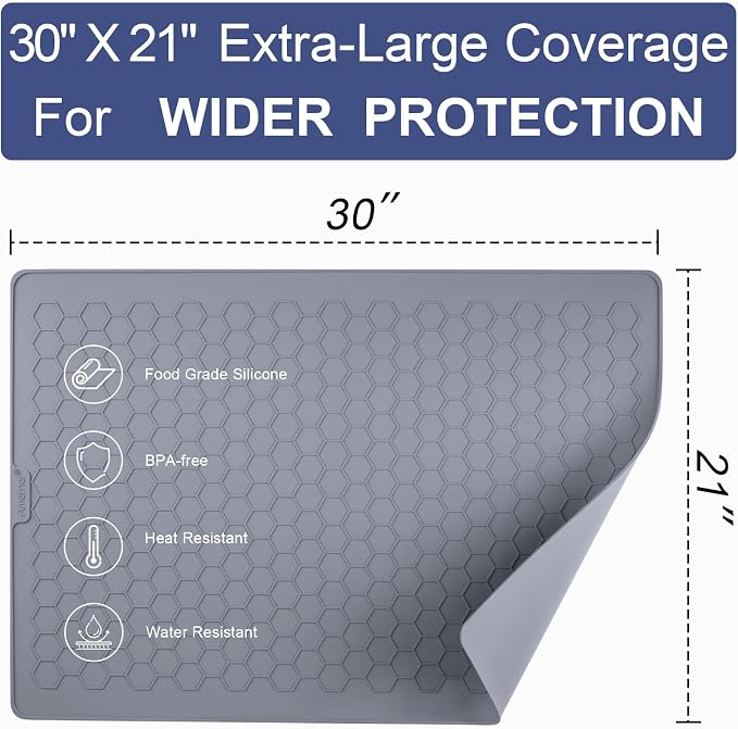 Stove Top Covers - 30" x 21" Extra Large, Heat Resistant Silicone Stove Top Protector, XL Dish Drying Mat for Kitchen, Ceramic & Glass Cooktop Protector, Grey