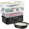 Hamilton Beach Electric Food Steamer, Rice Cooker & Egg Boiler | For Quick Healthy Cooking | 9.5 Qt. Stackable Three-Tier Bowls For Vegetables and Seafood | Auto Shutoff | Black