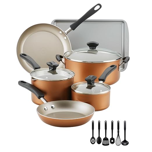 Farberware Cookstart Aluminum DiamondMax Nonstick Cookware Set, Kitchen Essentials, 15-Piece, Copper
