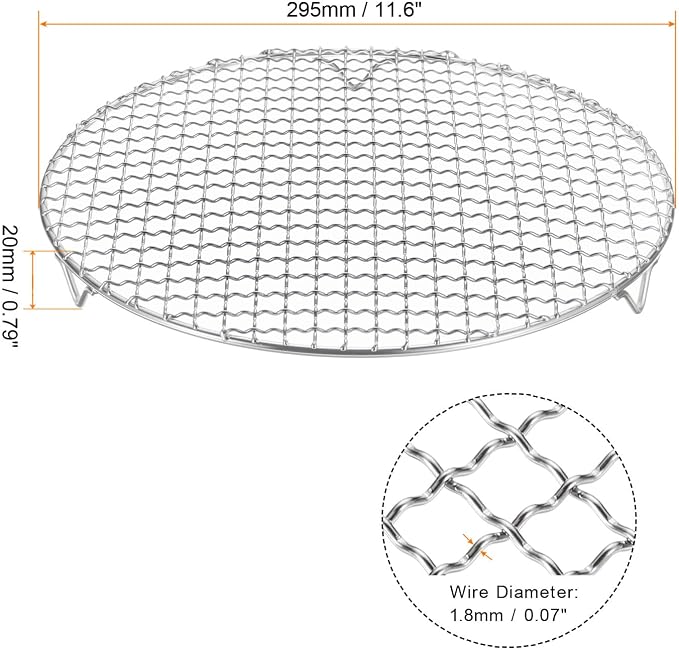 HARFINGTON 2pcs Round Cooking Rack 11.6-inch 201 Stainless Steel Cross Wire Barbecue Grill Net with 20mm Legs for Cooking Baking Steaming BBQ