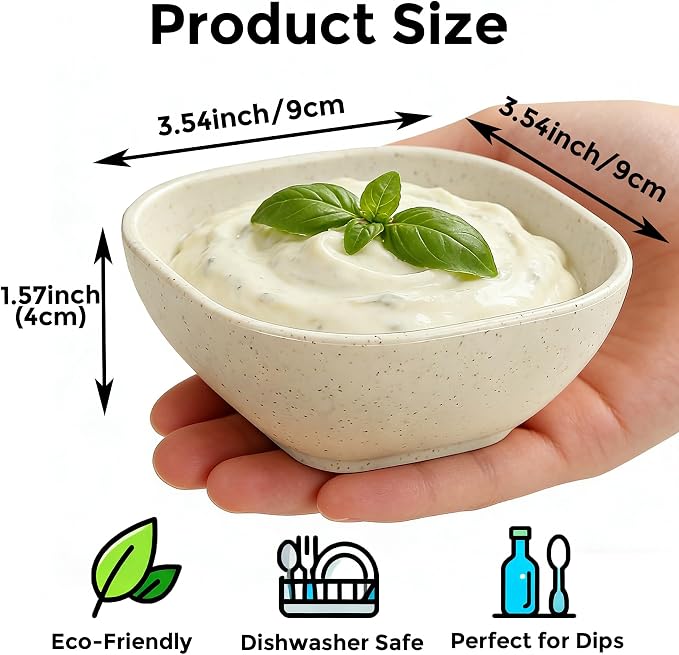 Dipping Bowls,Sauce Cups,Sauce Bowls,Small Bowls for Dips,4.5 oz,9 Pack | Unbreakable Small Plastic Bowls,Small Dessert Bowls,Mini Prep Bowls,Wheat Straw Small Bowls for Side Dish, Ketchup, BBQ-Beige