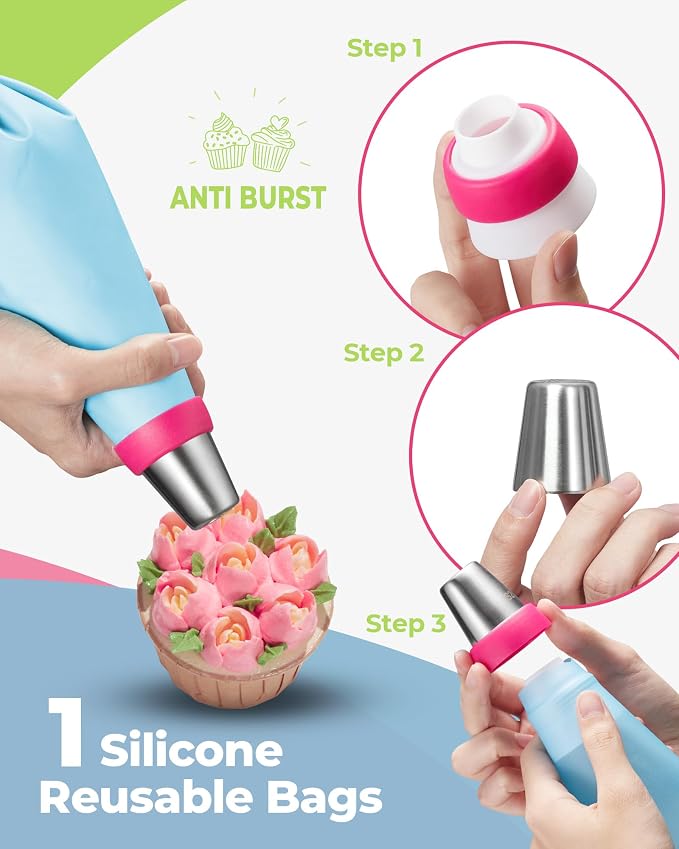 Kootek 90 Russian Piping Tips Set Frosting Piping Kit for Beginners & Pros | Piping Bags and Tips Set, Cake Decoarting Supplies Kit, 25+15 Piping Tip, 30+1 Pastry Bag, for Cupcake Cookie Cake Decorating